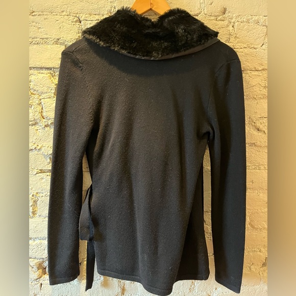 Talbots Black Wrapped Sweater with Detachable Faux Fur Collar, XS, NWT - Picture 2 of 3